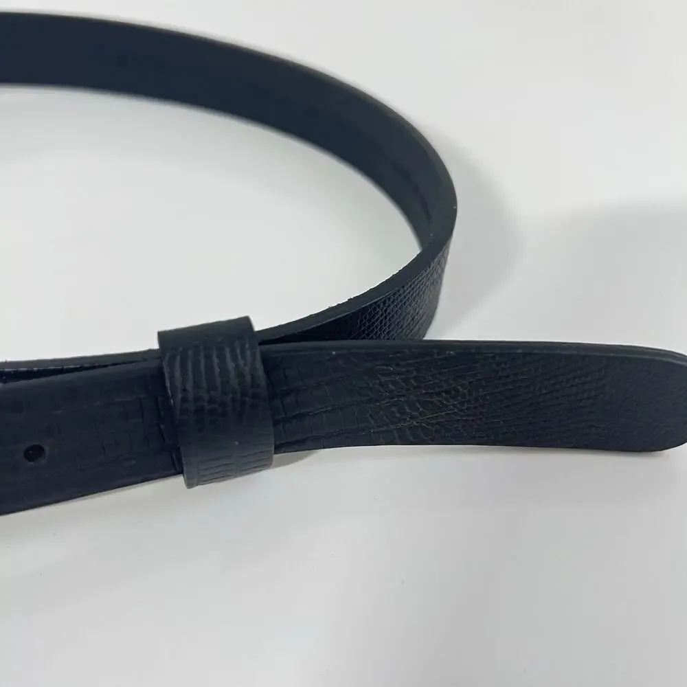 Chico's Genuine Leather Statement Belt Women Medium Black Boho Retro Ring Buckle